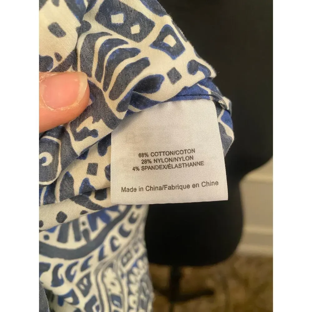 Tory Burch Tunic Shift Dress Mosaic Navy Blue White Tile Work Design Coastal